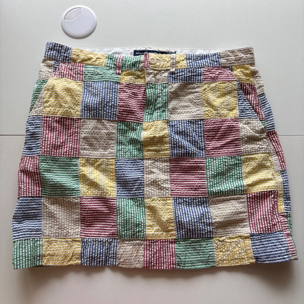 Ralph Lauren Sport Mini Skirt Women 6 Multicolor Patchwork Seersucker Cotton‎